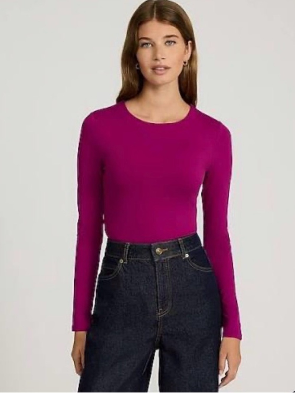 NWT Express Body Contour High Compression Crew Neck Long Sleeve Bodysuit, Plum